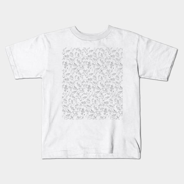 forget me not pattern black and white Kids T-Shirt by colorandcolor